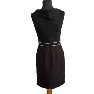 Lotus Grace Black Sleeveless Dress With White Piping Knee-Length Elegant Attire